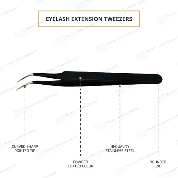 2 Pcs Eyelash Extension Tweezers Set Straight & Curved Pointed Tips – Black - surgical instruments manufactured by Waqar International, Sialkot - view 5