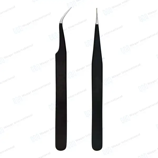 2 Pcs Eyelash Extension Tweezers Set Straight & Curved Pointed Tips – Black - surgical instruments manufactured by Waqar International, Sialkot - view 8