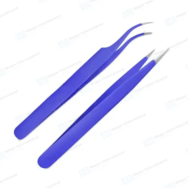 2 Pcs Eyelash Extension Tweezers Set Straight & Curved Pointed Tips – Purple - surgical instruments manufactured by Waqar International, Sialkot - view 2