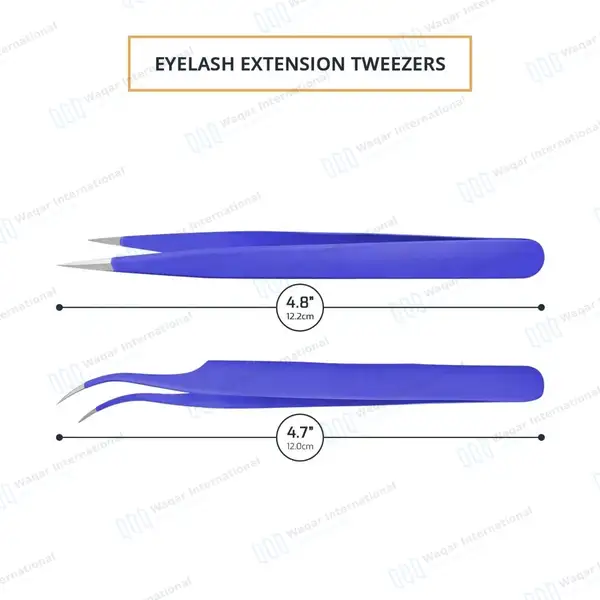 2 Pcs Eyelash Extension Tweezers Set Straight & Curved Pointed Tips – Purple - surgical instruments manufactured by Waqar International, Sialkot - view 3