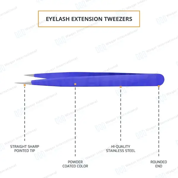 2 Pcs Eyelash Extension Tweezers Set Straight & Curved Pointed Tips – Purple - surgical instruments manufactured by Waqar International, Sialkot - view 4