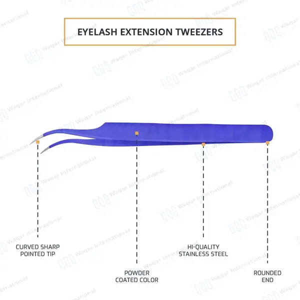 2 Pcs Eyelash Extension Tweezers Set Straight & Curved Pointed Tips – Purple - surgical instruments manufactured by Waqar International, Sialkot - view 5