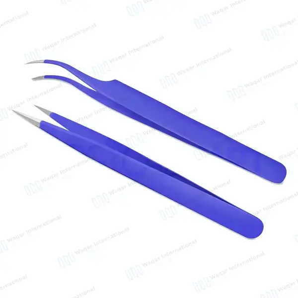 2 Pcs Eyelash Extension Tweezers Set Straight & Curved Pointed Tips – Purple - surgical instruments manufactured by Waqar International, Sialkot - view 6