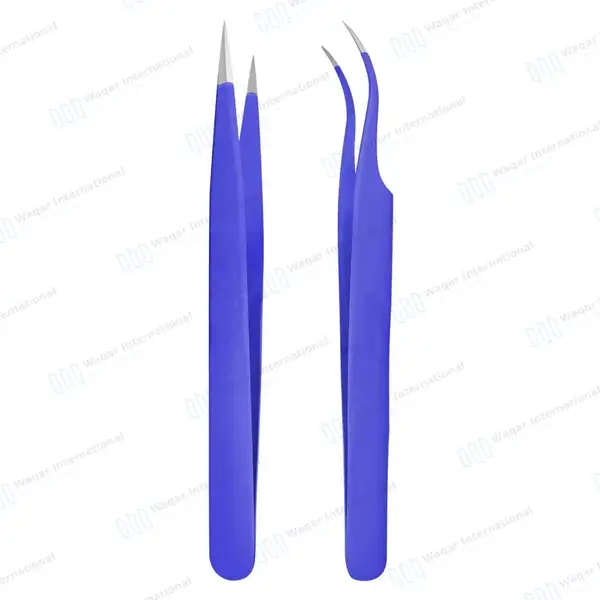 2 Pcs Eyelash Extension Tweezers Set Straight & Curved Pointed Tips – Purple - surgical instruments manufactured by Waqar International, Sialkot - view 7