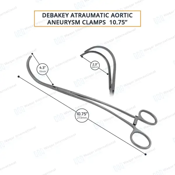 Debakey Atraumatic Aortic Aneurysm Clamps 10.75″ Full Curved 111mm Jaws - surgical instruments manufactured by Waqar International, Sialkot - view 3
