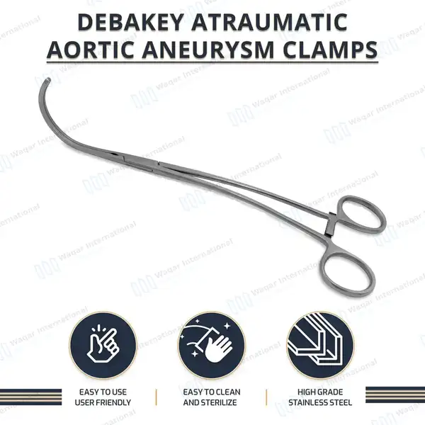 Debakey Atraumatic Aortic Aneurysm Clamps 10.75″ Full Curved 111mm Jaws - surgical instruments manufactured by Waqar International, Sialkot - view 9