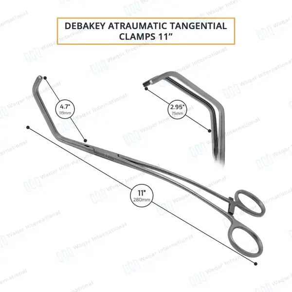 DeBakey Tangential Occlusion Clamps 11″ Double Angled 75mm Long x 17mm Deep Jaws - surgical instruments manufactured by Waqar International, Sialkot - view 3