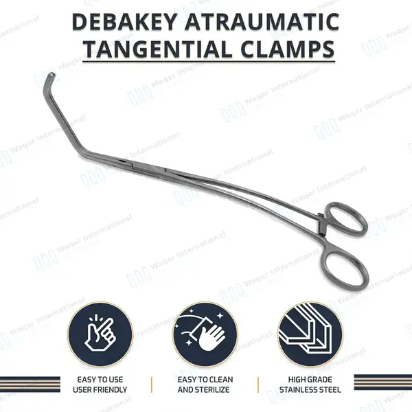 DeBakey Tangential Occlusion Clamps 11″ Double Angled 75mm Long x 17mm Deep Jaws - surgical instruments manufactured by Waqar International, Sialkot - view 10