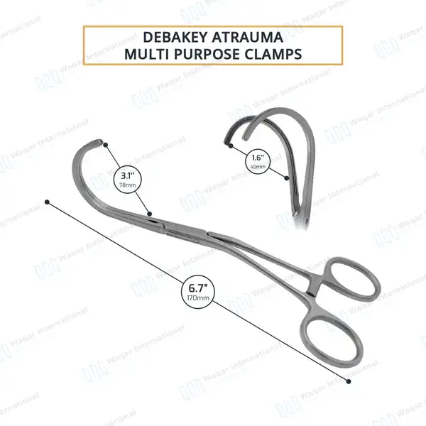 Debakey Atraumatic Multi-Purpose Clamps 6.75″ Curved Downwards 78mm Jaws - surgical instruments manufactured by Waqar International, Sialkot - view 3