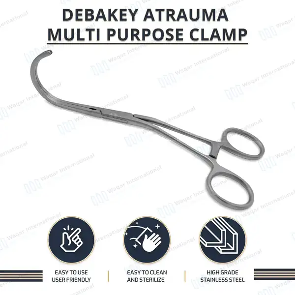 Debakey Atraumatic Multi-Purpose Clamps 6.75″ Curved Downwards 78mm Jaws - surgical instruments manufactured by Waqar International, Sialkot - view 10