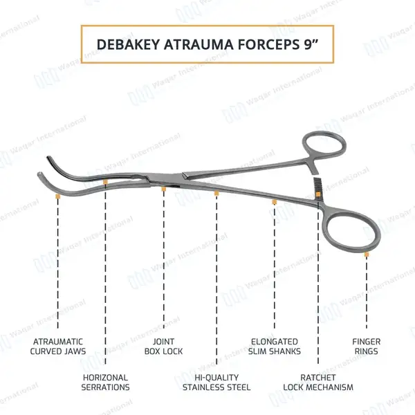 Debakey Atraumatic Vascular Clamps 9″ Angled 80mm Jaws - surgical instruments manufactured by Waqar International, Sialkot - view 4