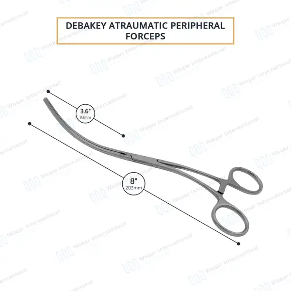 Debakey Peripheral Vascular Clamps 8″ Curved 93mm Atraumatic Jaws - surgical instruments manufactured by Waqar International, Sialkot - view 3