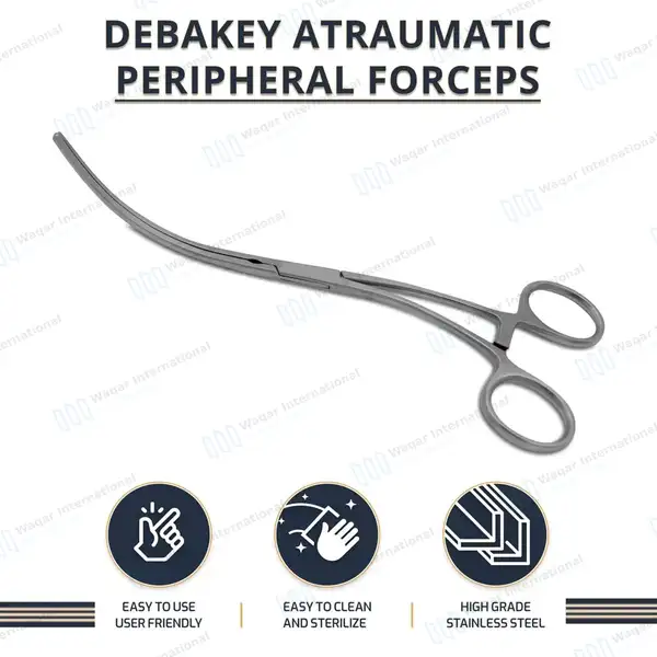 Debakey Peripheral Vascular Clamps 8″ Curved 93mm Atraumatic Jaws - surgical instruments manufactured by Waqar International, Sialkot - view 10