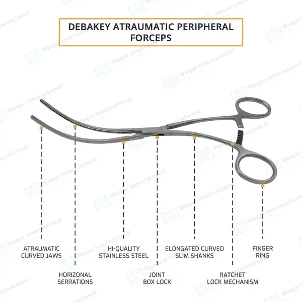 Debakey Peripheral Vascular Clamps 7.75″ Curved 90mm Atraumatic Jaws - surgical instruments manufactured by Waqar International, Sialkot - view 4