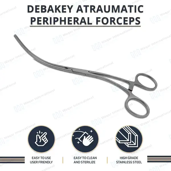 Debakey Peripheral Vascular Clamps 7.75″ Curved 90mm Atraumatic Jaws - surgical instruments manufactured by Waqar International, Sialkot - view 10