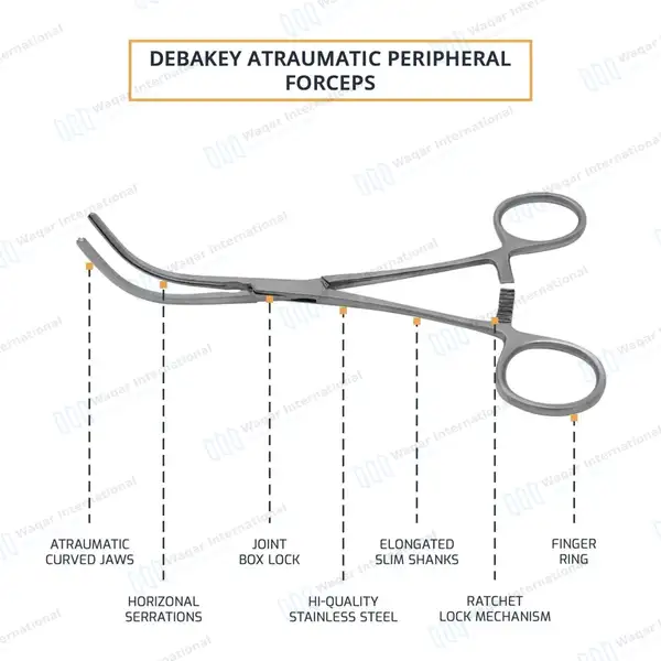 Debakey Peripheral Vascular Clamps 6.5″ Curved 56mm Atraumatic Jaws - surgical instruments manufactured by Waqar International, Sialkot - view 4