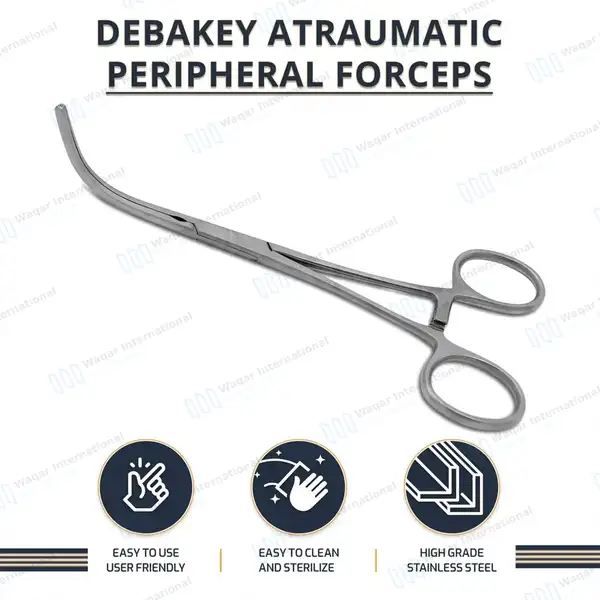 Debakey Peripheral Vascular Clamps 6.5″ Curved 56mm Atraumatic Jaws - surgical instruments manufactured by Waqar International, Sialkot - view 10