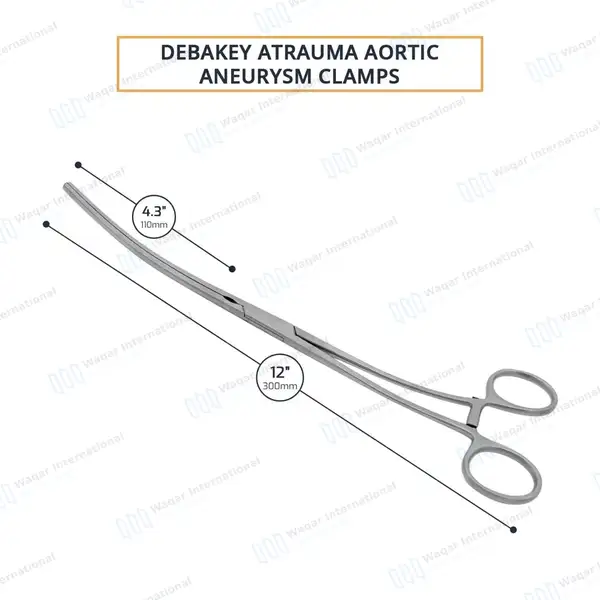 Debakey Aortic Aneurysm Clamp 12″ Curved 110mm Atraumatic 1×2 Teeth Jaws - surgical instruments manufactured by Waqar International, Sialkot - view 3