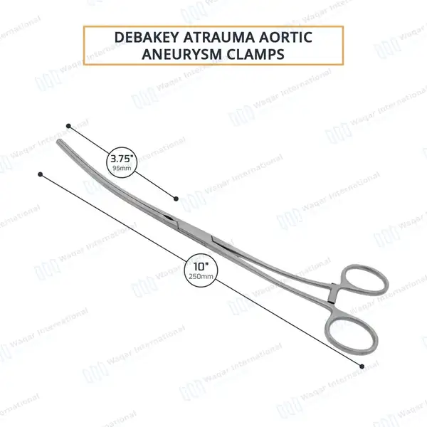 Debakey Aortic Aneurysm Clamp 10″ Curved 95mm Atraumatic 1×2 Teeth Jaws - surgical instruments manufactured by Waqar International, Sialkot - view 3