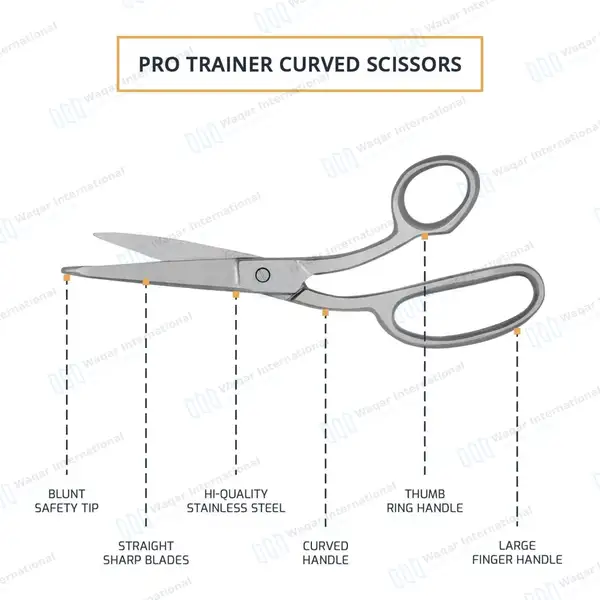 Pro Trainer Bandage Scissors Curved 9.25″ One Large Ring - surgical instruments manufactured by Waqar International, Sialkot - view 4