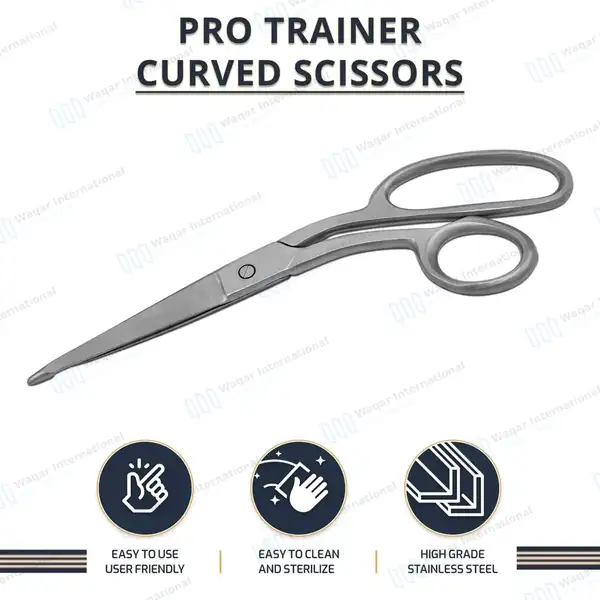 Pro Trainer Bandage Scissors Curved 9.25″ One Large Ring - surgical instruments manufactured by Waqar International, Sialkot - view 9