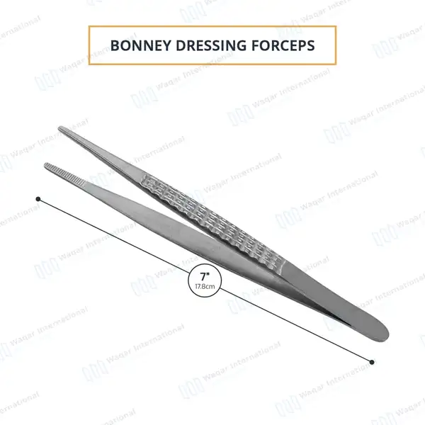 Bonney Dressing Forceps 7″ Serrated Tips - surgical instruments manufactured by Waqar International, Sialkot - view 3