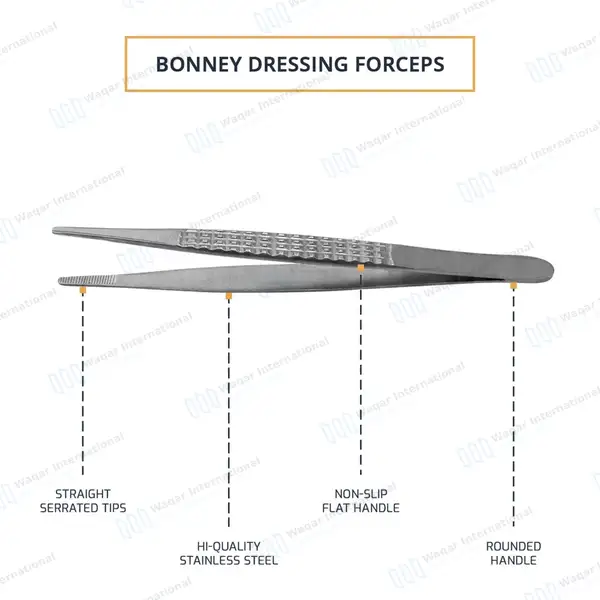 Bonney Dressing Forceps 7″ Serrated Tips - surgical instruments manufactured by Waqar International, Sialkot - view 4