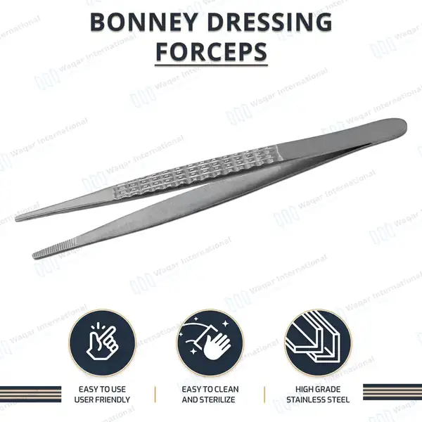 Bonney Dressing Forceps 7″ Serrated Tips - surgical instruments manufactured by Waqar International, Sialkot - view 9