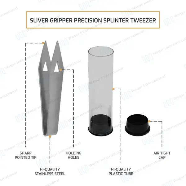 Precision Gripper Splinter Tweezer 2″ (5.1cm) Sharp Tip - surgical instruments manufactured by Waqar International, Sialkot - view 3