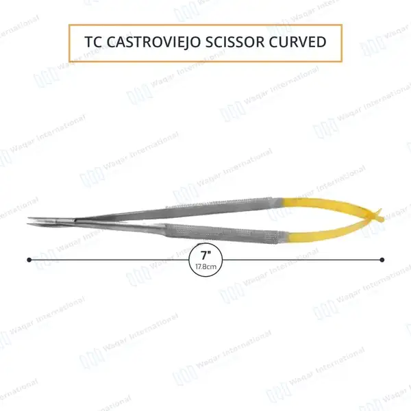 T/C Castroviejo Scissors 7″ Curved Round Pattern Handle - surgical instruments manufactured by Waqar International, Sialkot - view 2