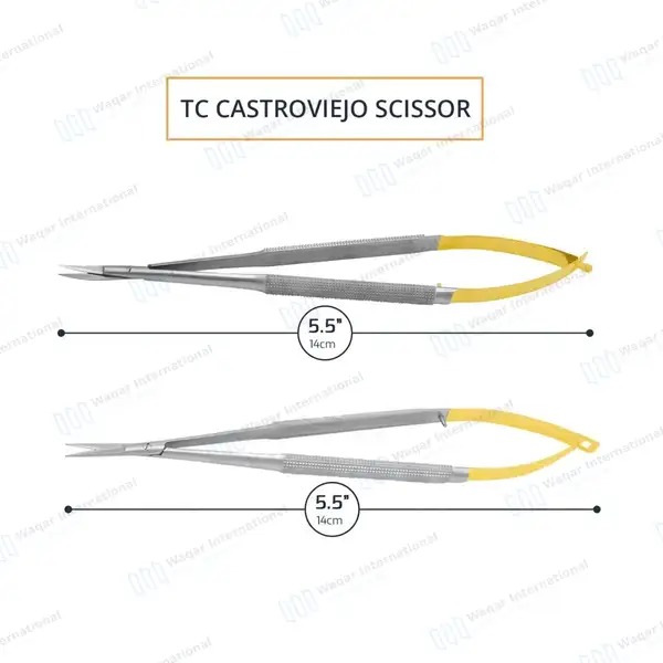 2 Pcs T/C Castroviejo Scissors 5.5″ Straight & Curved Set - surgical instruments manufactured by Waqar International, Sialkot - view 4
