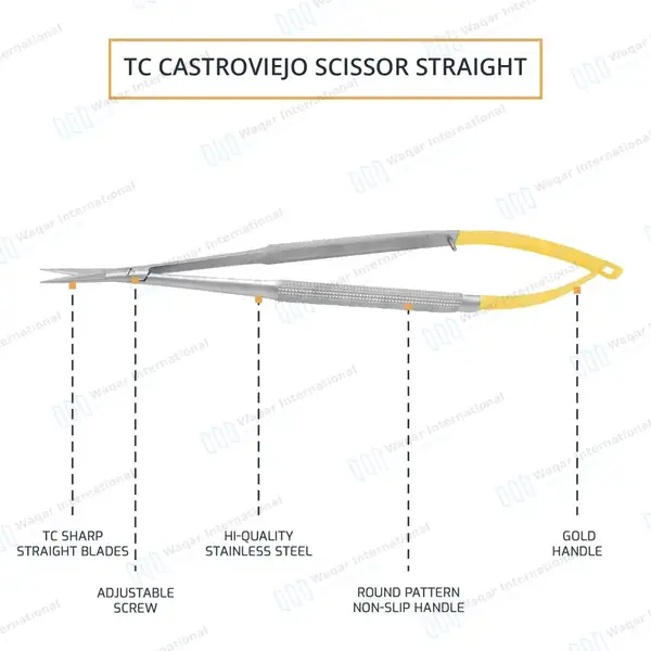 2 Pcs T/C Castroviejo Scissors 5.5″ Straight & Curved Set - surgical instruments manufactured by Waqar International, Sialkot - view 6