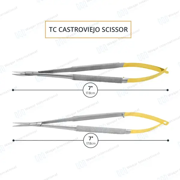 2 Pcs T/C Castroviejo Scissors 7″ Straight & Curved Set - surgical instruments manufactured by Waqar International, Sialkot - view 4