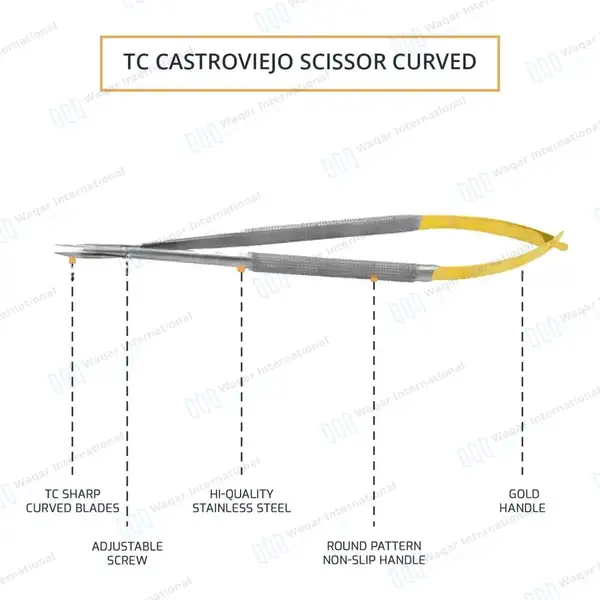 2 Pcs T/C Castroviejo Scissors 7″ Straight & Curved Set - surgical instruments manufactured by Waqar International, Sialkot - view 5