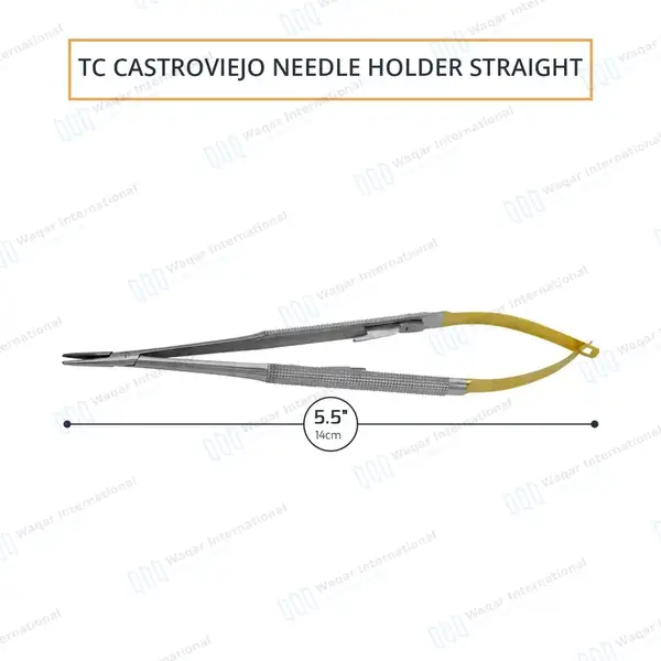 T/C Castroviejo Needle Holder 5.5″ Straight Serrated Tip with Lock - surgical instruments manufactured by Waqar International, Sialkot - view 3
