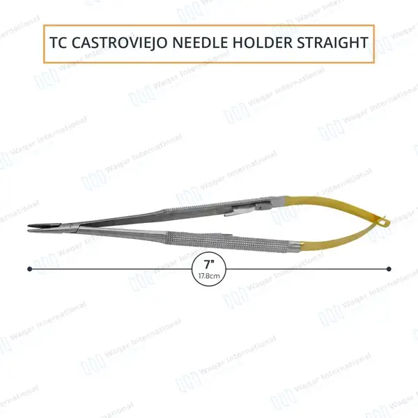 T/C Castroviejo Needle Holder 7″ Straight Serrated Tip with Lock - surgical instruments manufactured by Waqar International, Sialkot - view 2