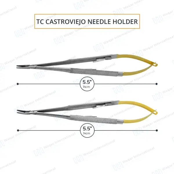 2 Pcs T/C Castroviejo Needle Holder 5.5″ Straight & Curved Serrated - surgical instruments manufactured by Waqar International, Sialkot - view 4