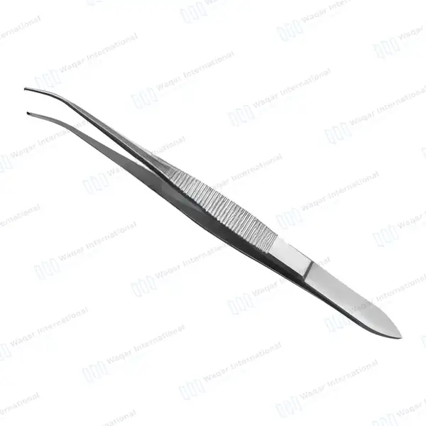 Iris Tissue Forceps 4″ 1×2 Teeth Half Curved - surgical instruments manufactured by Waqar International, Sialkot - view 2
