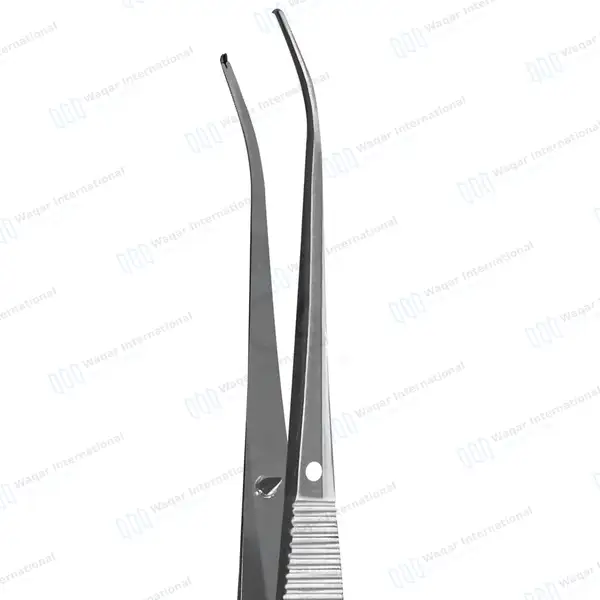 Iris Tissue Forceps 4″ 1×2 Teeth Half Curved - surgical instruments manufactured by Waqar International, Sialkot - view 3