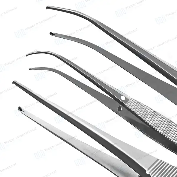 3 Pcs Iris Tissue Forceps 4″ 1×2 Teeth Straight, Half & Fully Curved - surgical instruments manufactured by Waqar International, Sialkot - view 2