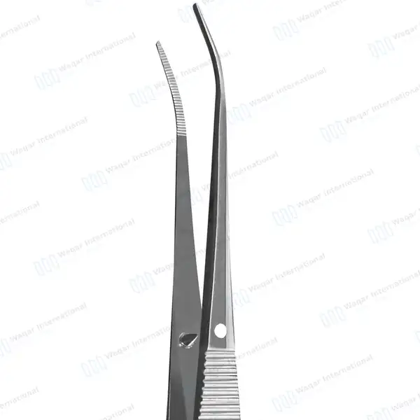 Eye Dressing Forceps 4″ Serrated Half Curved - surgical instruments manufactured by Waqar International, Sialkot - view 3