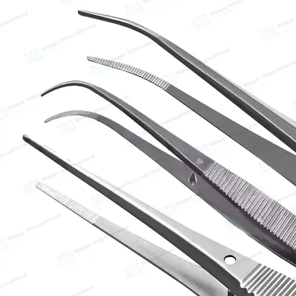 3 Pcs Eye Dressing Forceps 4″ Serrated Straight, Half & Full Curved - surgical instruments manufactured by Waqar International, Sialkot - view 2