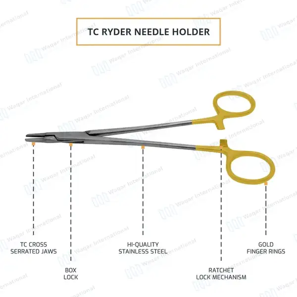 TC Ryder Needle Holder 8″ Serrated Jaws - surgical instruments manufactured by Waqar International, Sialkot - view 4