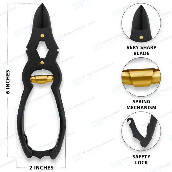 3 Pcs Mycotic Toe Nail Nipper 6″ Double Action Black Color with Gold Spring - surgical instruments manufactured by Waqar International, Sialkot - view 3