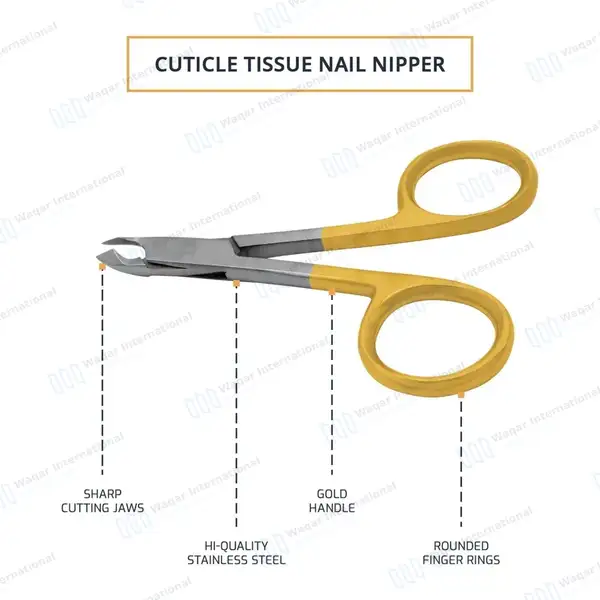 Cuticle Nipper Scissor 4″ Gold Ring Handle - surgical instruments manufactured by Waqar International, Sialkot - view 4