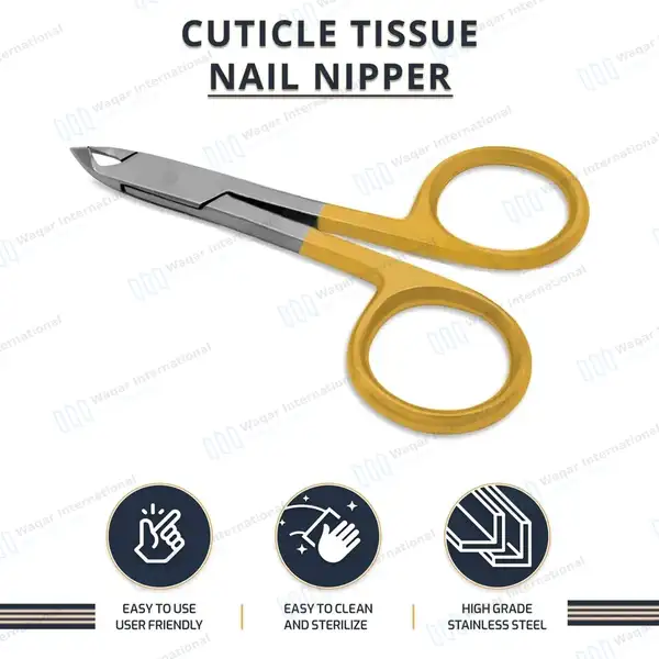 Cuticle Nipper Scissor 4″ Gold Ring Handle - surgical instruments manufactured by Waqar International, Sialkot - view 8