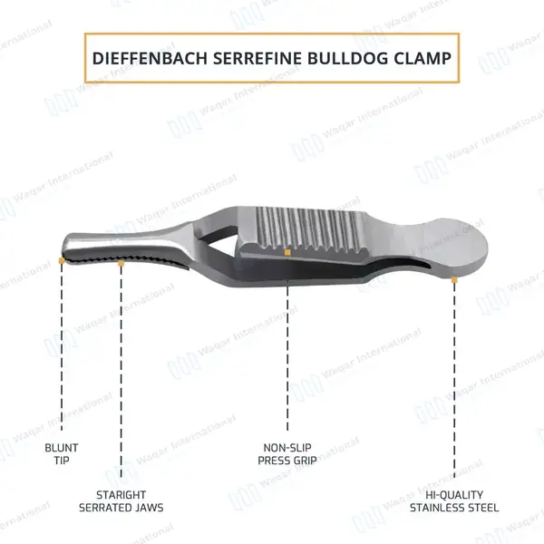 Dieffenbach Serrefine Clamp 1 1/2″ (3.8cm) Straight - surgical instruments manufactured by Waqar International, Sialkot - view 3
