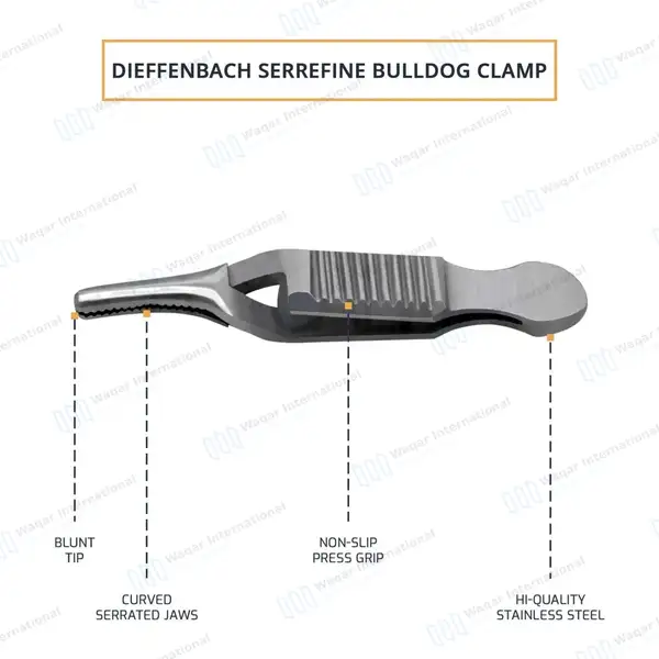 Dieffenbach Serrefine Clamp 2 1/4″ (5.7cm) Curved - surgical instruments manufactured by Waqar International, Sialkot - view 4