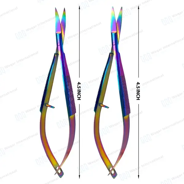 2 Rainbow Castroviejo Scissors 4.5″ Straight & Curved - surgical instruments manufactured by Waqar International, Sialkot - view 5
