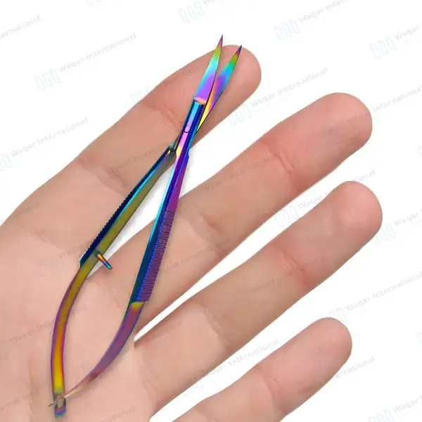 2 Rainbow Castroviejo Scissors 4.5″ Straight & Curved - surgical instruments manufactured by Waqar International, Sialkot - view 7